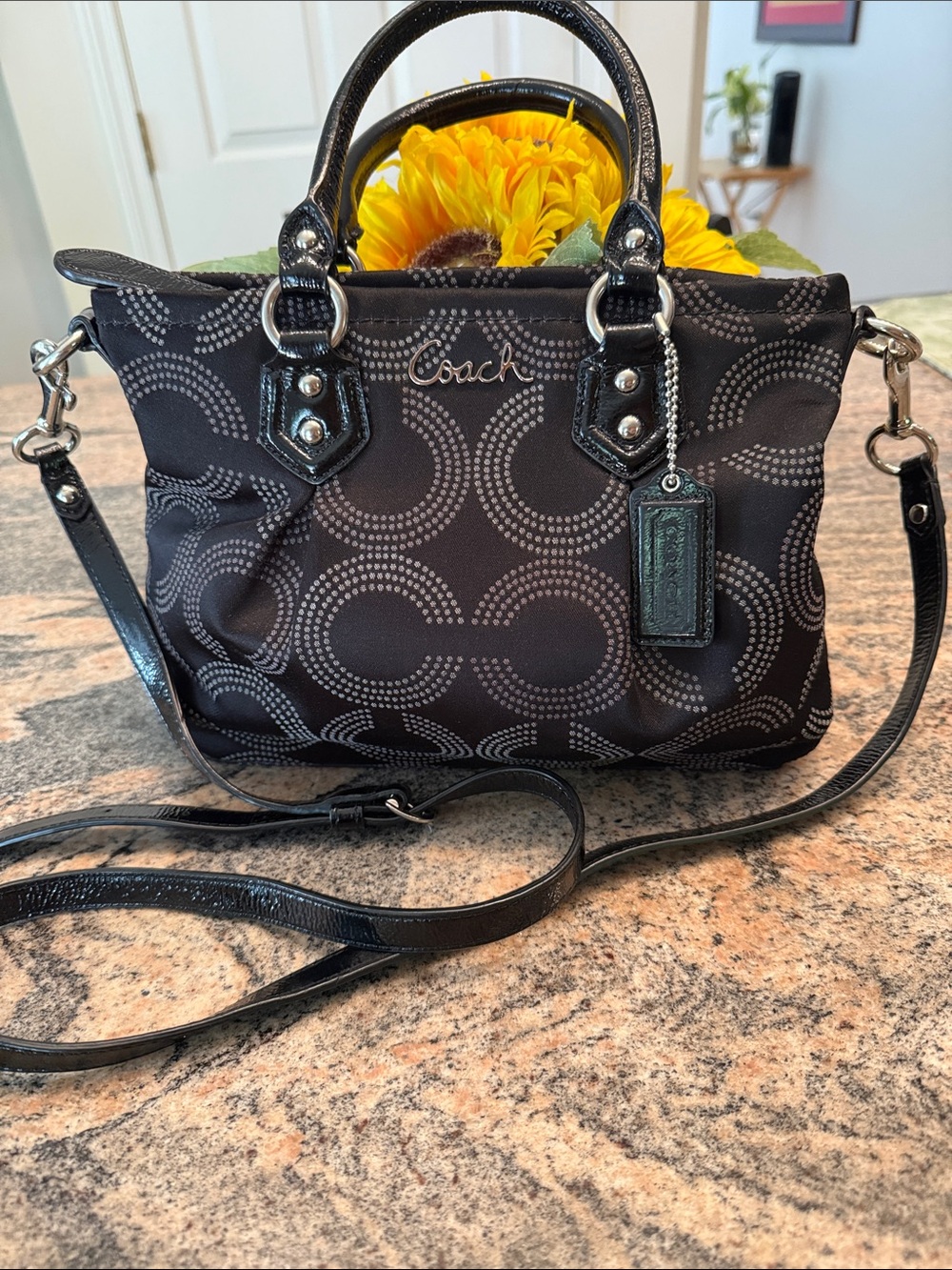Coach Black Signature Circle Print Satchel with Removable Strap